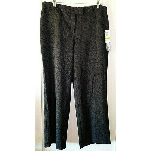JM COLLECTION NWT 14 Short Black Tweed Rayon Tummy Control Straight Leg Pants - Picture 1 of 6